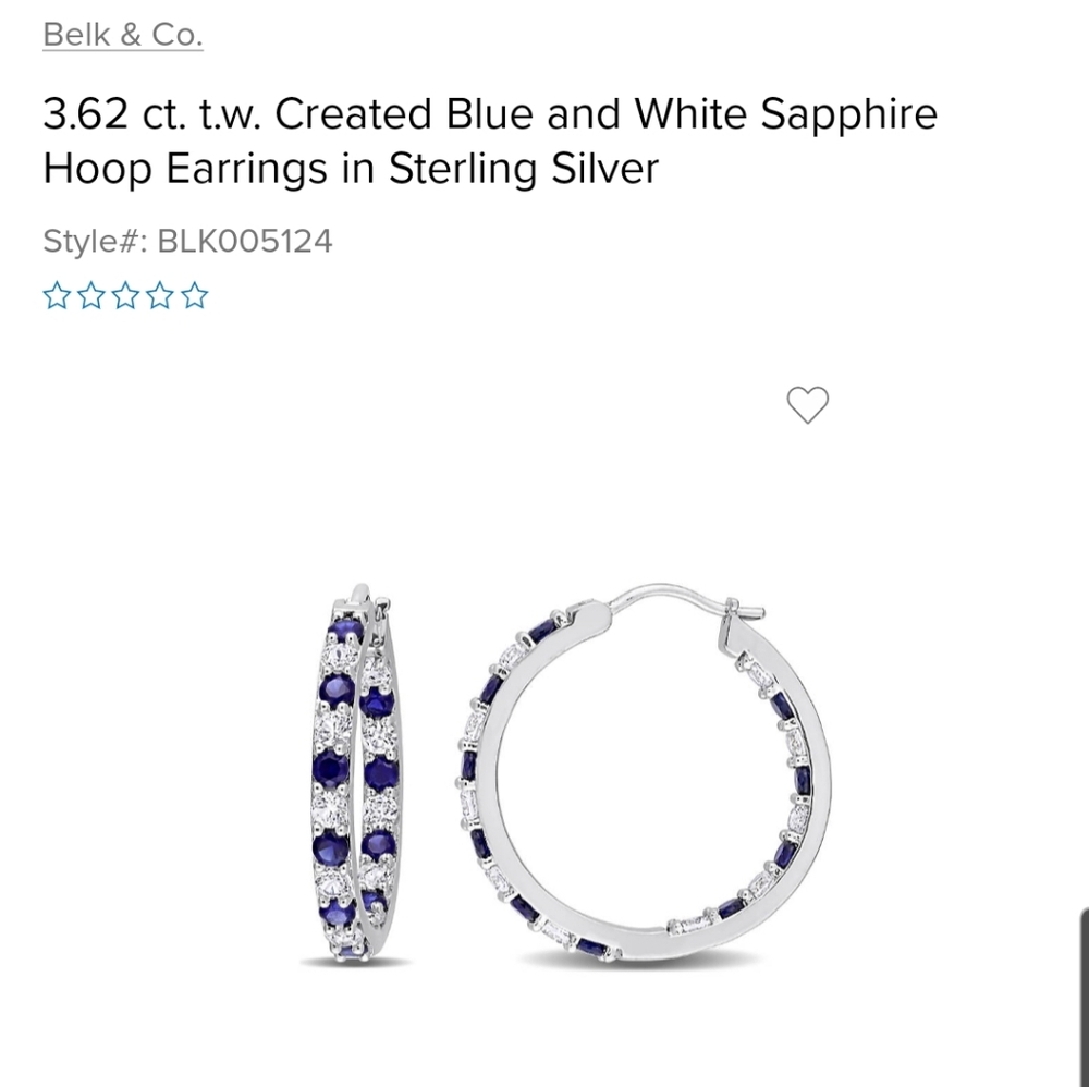 Belk 925 Blue And White Sapphire Hoop Earrings